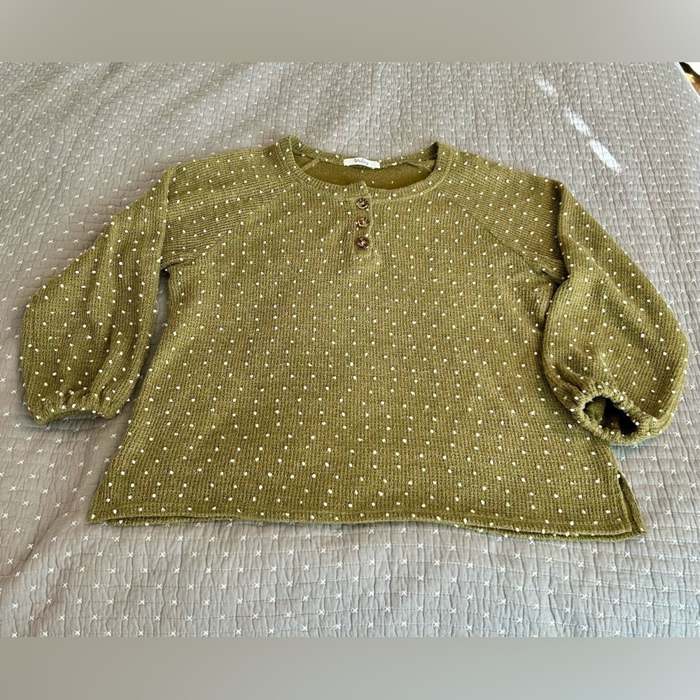 Cozy Olive Green Top with Cream Dots - Picture 2 of 7